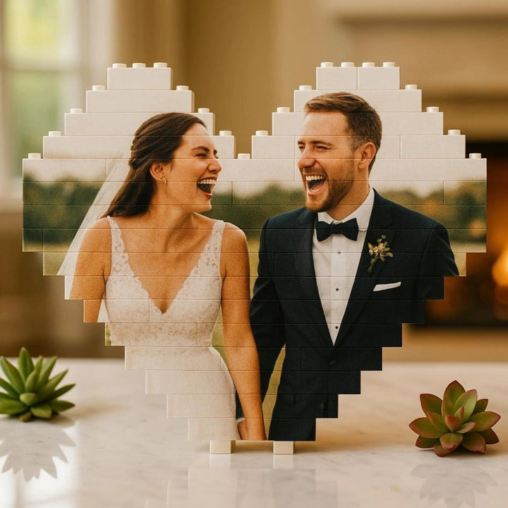 Custom Photo Building Blocks for Couples – Personalized UV Printed Heart Blocks, Anniversary Gift for Boyfriend, Romantic Valentine’s Gift for Him