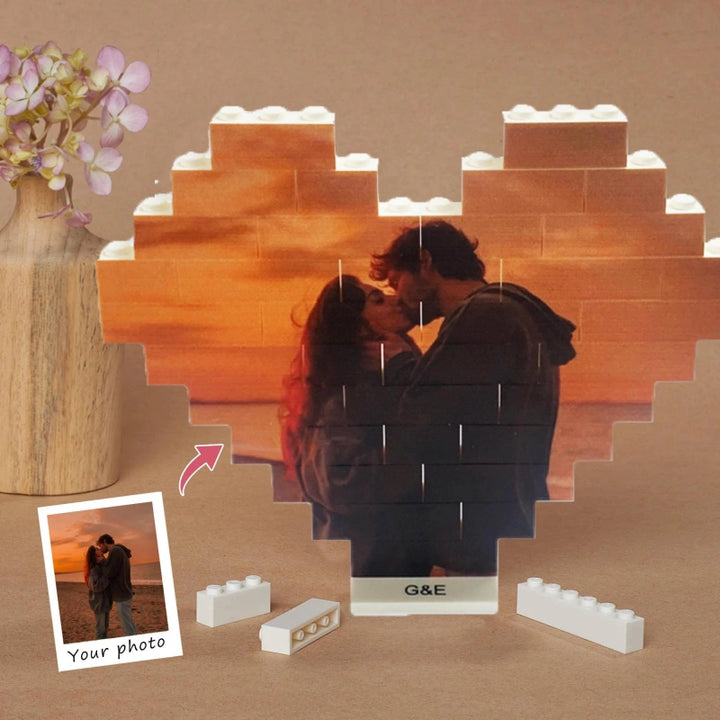 Custom Photo Building Blocks for Couples – Personalized UV Printed Heart Blocks, Anniversary Gift for Boyfriend, Romantic Valentine’s Gift for Him
