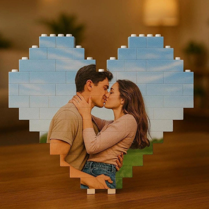 Custom Photo Building Blocks for Couples – Personalized UV Printed Heart Blocks, Anniversary Gift for Boyfriend, Romantic Valentine’s Gift for Him