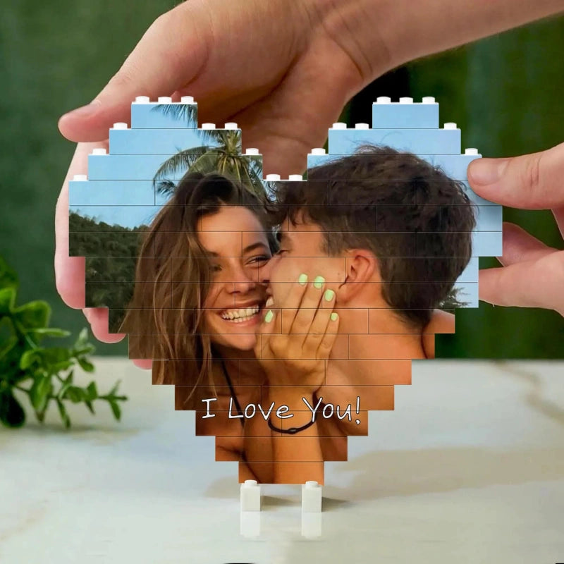 Custom Photo Building Blocks for Couples – Personalized UV Printed Heart Blocks, Anniversary Gift for Boyfriend, Romantic Valentine’s Gift for Him