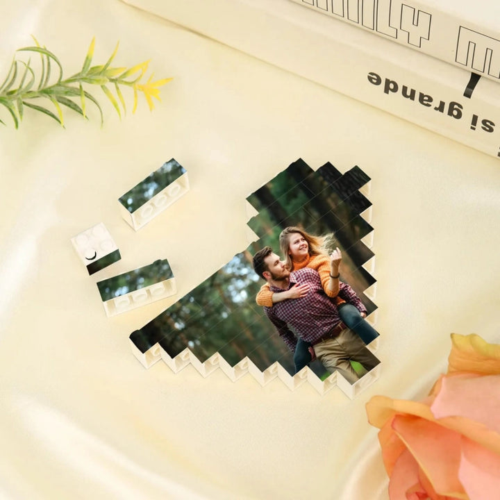 Custom Photo Building Blocks for Couples – Personalized UV Printed Heart Blocks, Anniversary Gift for Boyfriend, Romantic Valentine’s Gift for Him