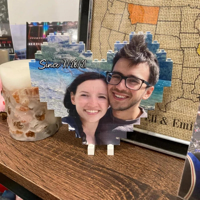 Custom Photo Building Blocks for Couples – Personalized UV Printed Heart Blocks, Anniversary Gift for Boyfriend, Romantic Valentine’s Gift for Him