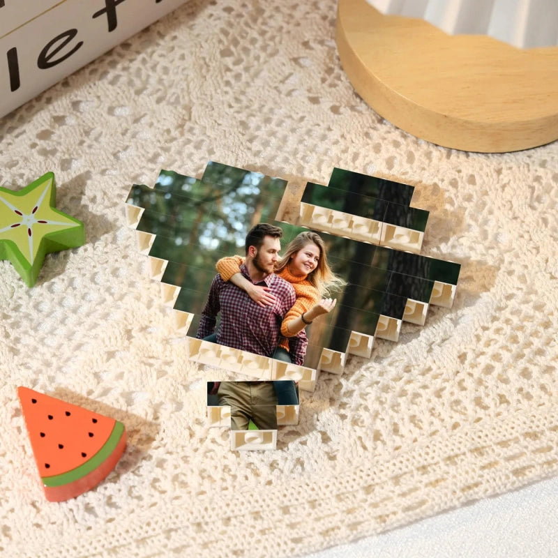 Custom Photo Building Blocks for Couples – Personalized UV Printed Heart Blocks, Anniversary Gift for Boyfriend, Romantic Valentine’s Gift for Him