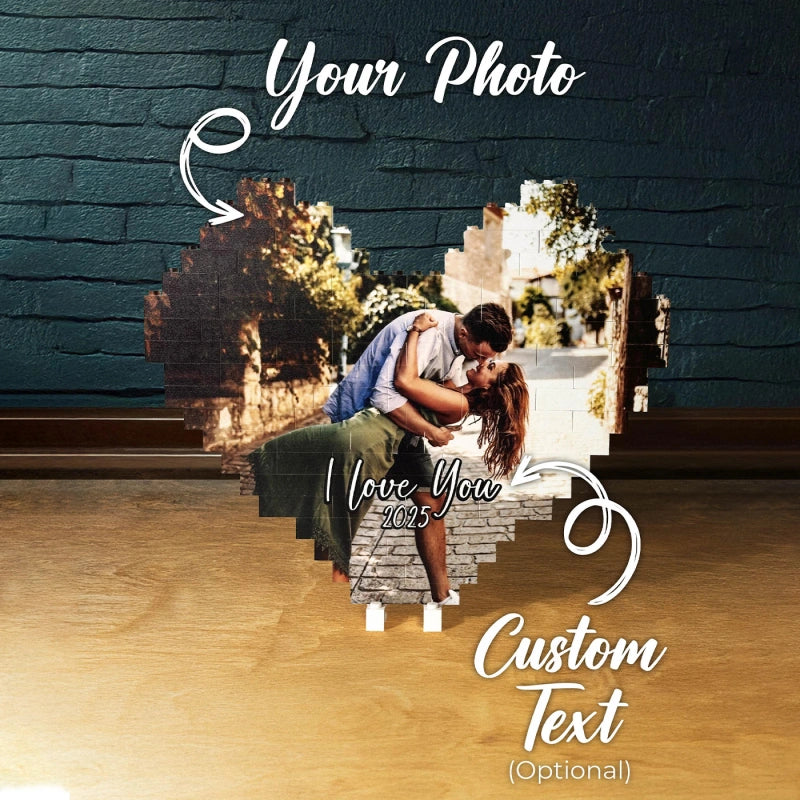 Custom Photo Building Blocks for Couples – Personalized UV Printed Heart Blocks, Anniversary Gift for Boyfriend, Romantic Valentine’s Gift for Him