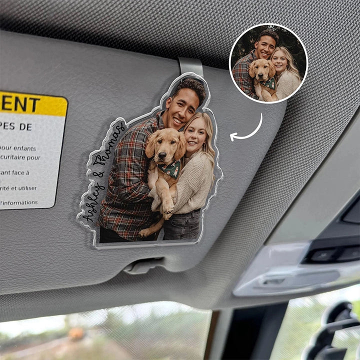 Custom Photo Couples Car Visor Clip – Personalized Drive Safe Picture Clip, Valentine’s Gift for Him