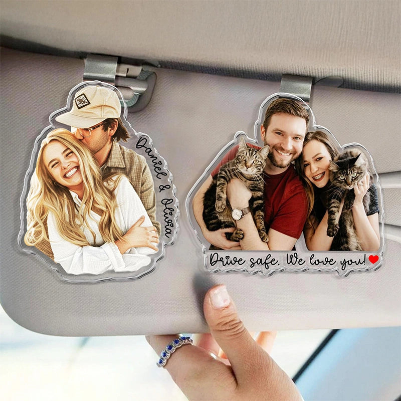 Custom Photo Couples Car Visor Clip – Personalized Drive Safe Picture Clip, Valentine’s Gift for Him