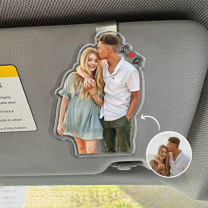 Custom Photo Couples Car Visor Clip – Personalized Drive Safe Picture Clip, Valentine’s Gift for Him