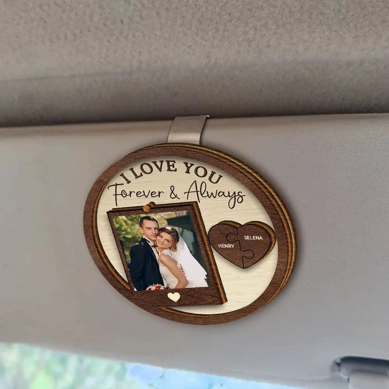 Clipe personalizado para viseira de carro para longas viagens – Presente fotográfico personalizado para manter seu amor sempre por perto.