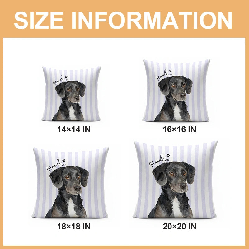 Custom Striped Pet Photo Pillow – Personalized Dog & Cat Cushion with Name