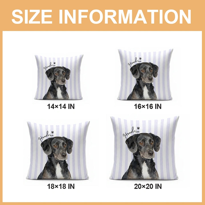 Custom Striped Pet Photo Pillow – Personalized Dog & Cat Cushion with Name