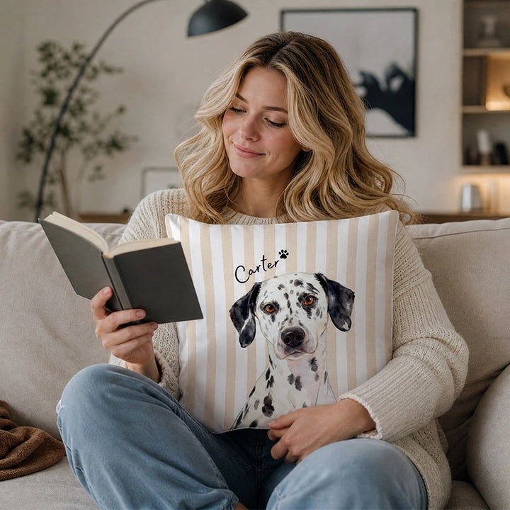 Custom Striped Pet Photo Pillow – Personalized Dog & Cat Cushion with Name