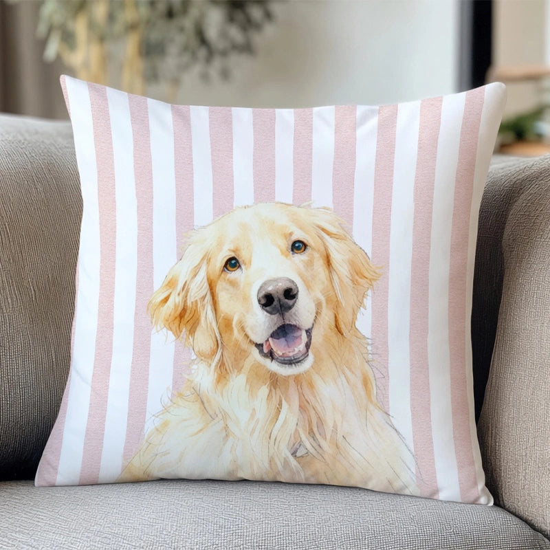 Custom Striped Pet Photo Pillow – Personalized Dog & Cat Cushion with Name