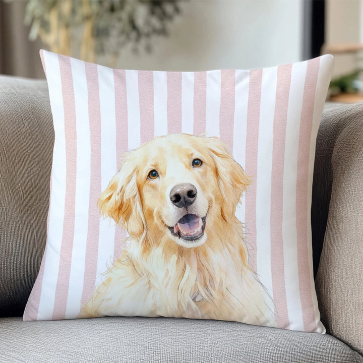 Custom Striped Pet Photo Pillow – Personalized Dog & Cat Cushion with Name
