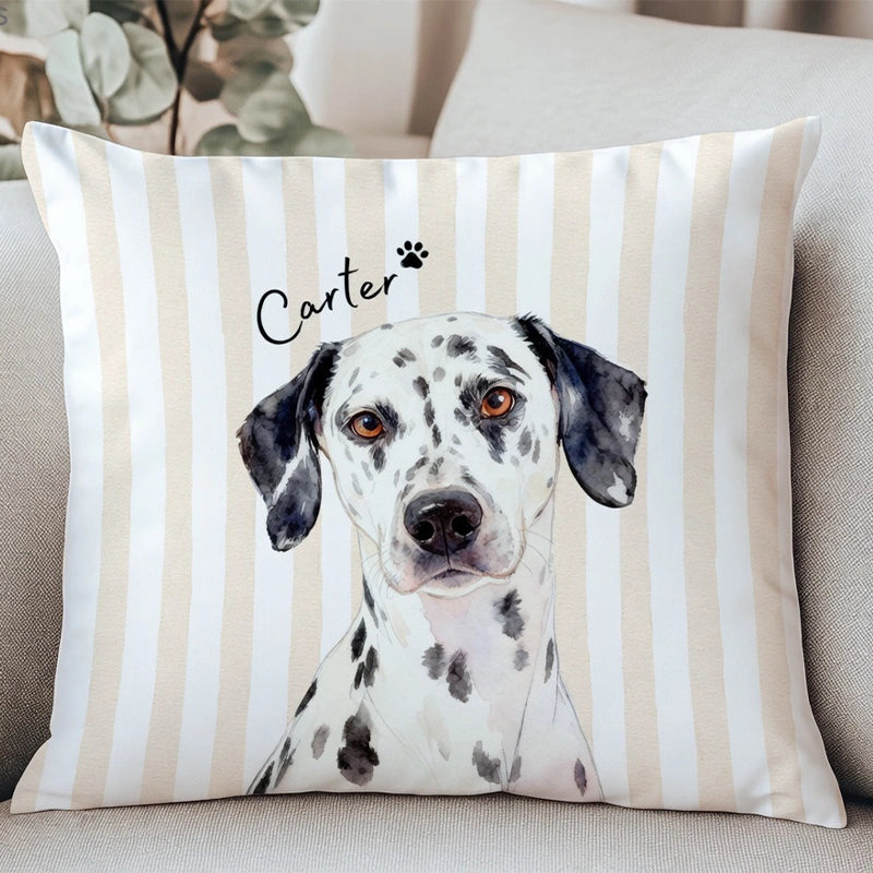 Custom Striped Pet Photo Pillow – Personalized Dog & Cat Cushion with Name