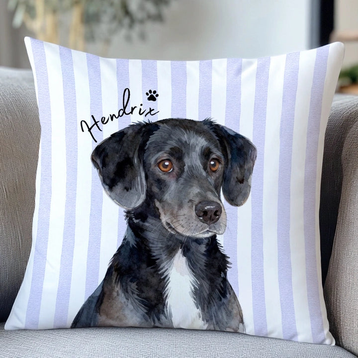 Custom Striped Pet Photo Pillow – Personalized Dog & Cat Cushion with Name