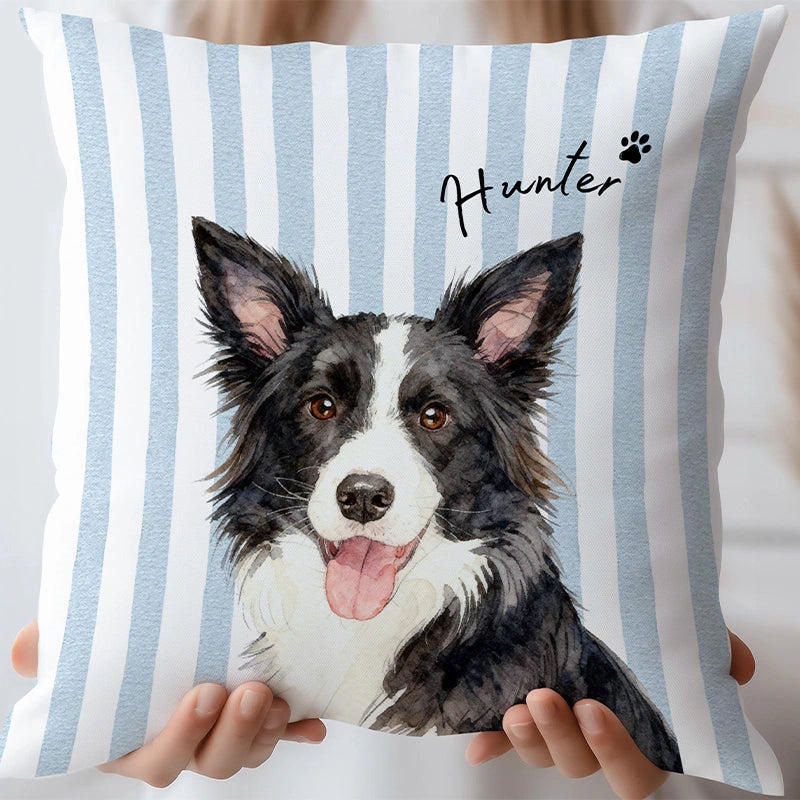 Custom Striped Pet Photo Pillow – Personalized Dog & Cat Cushion with Name