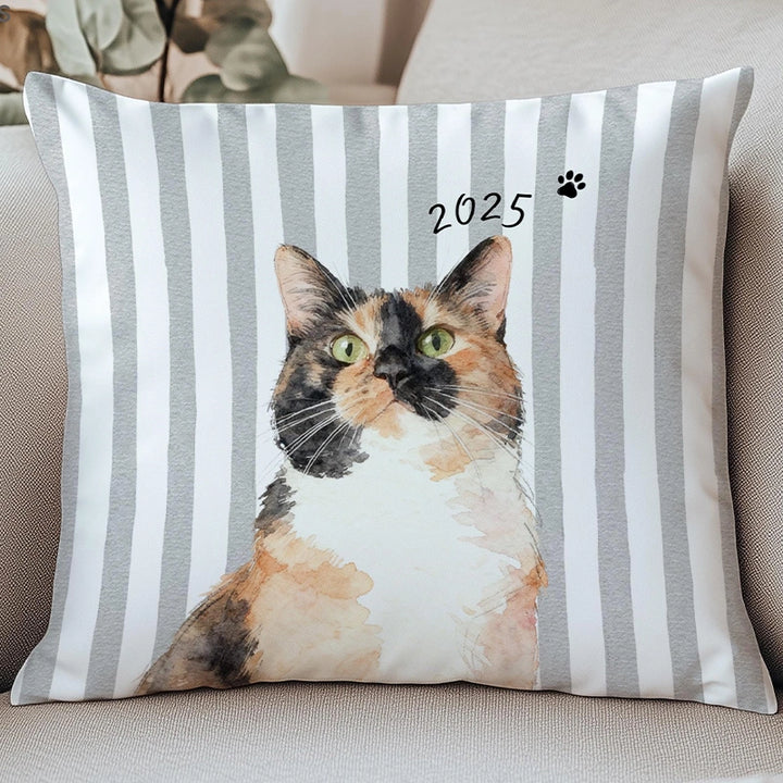 Custom Striped Pet Photo Pillow – Personalized Dog & Cat Cushion with Name