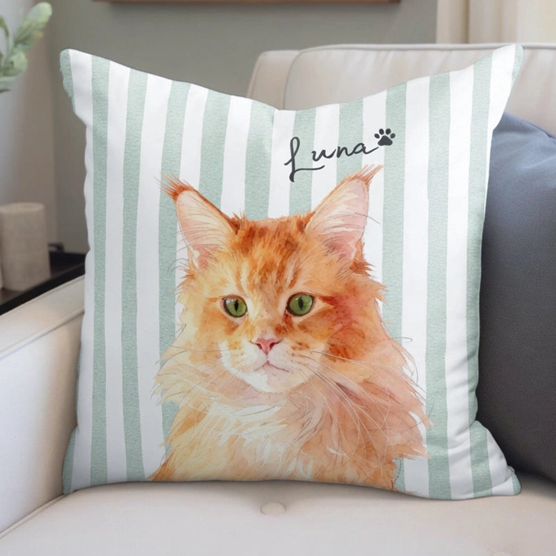 Custom Striped Pet Photo Pillow – Personalized Dog & Cat Cushion with Name