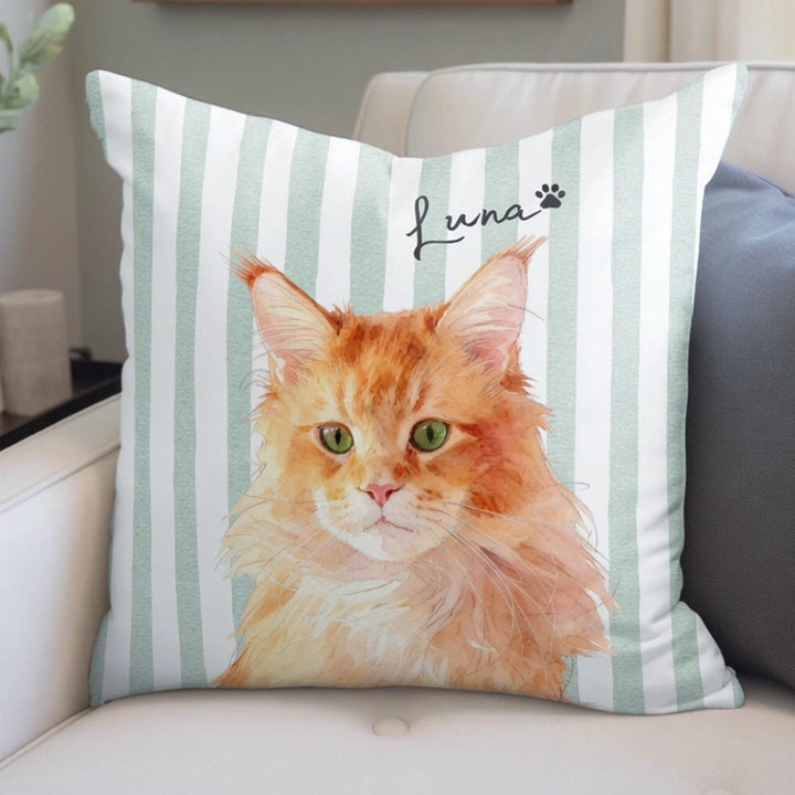Custom Striped Pet Photo Pillow – Personalized Dog & Cat Cushion with Name