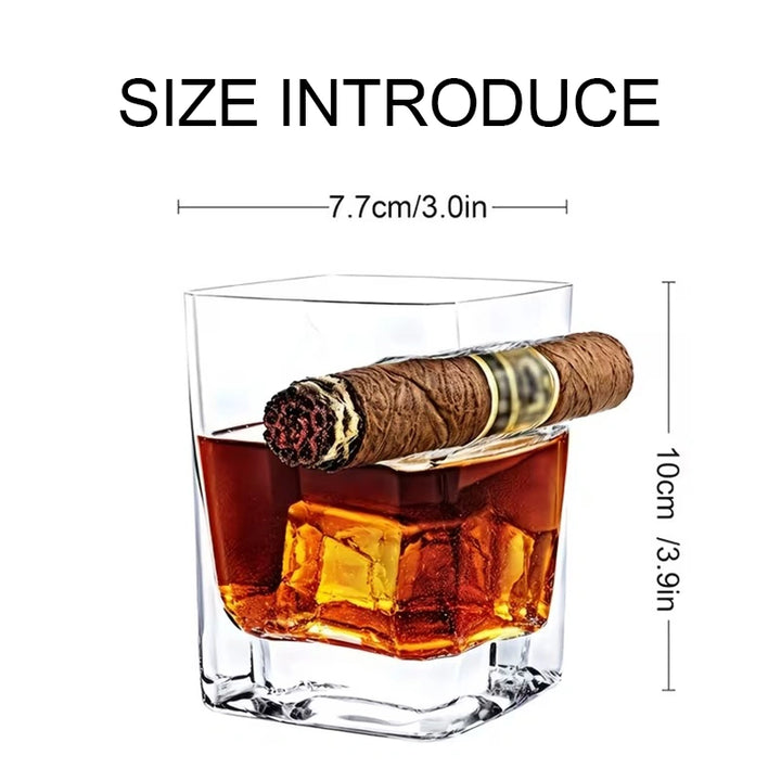 Custom Whiskey Glass with Cigar Holder – Personalized Engraved Rocks Glass for Bourbon & Cigars