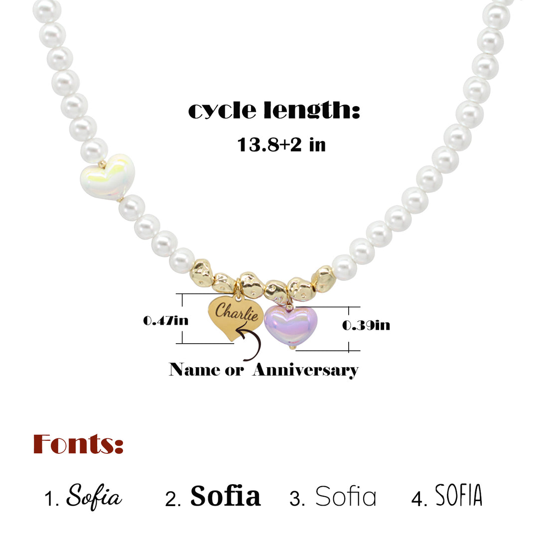 Personalized Heart Pearl Necklace – Custom Birthday Gift
