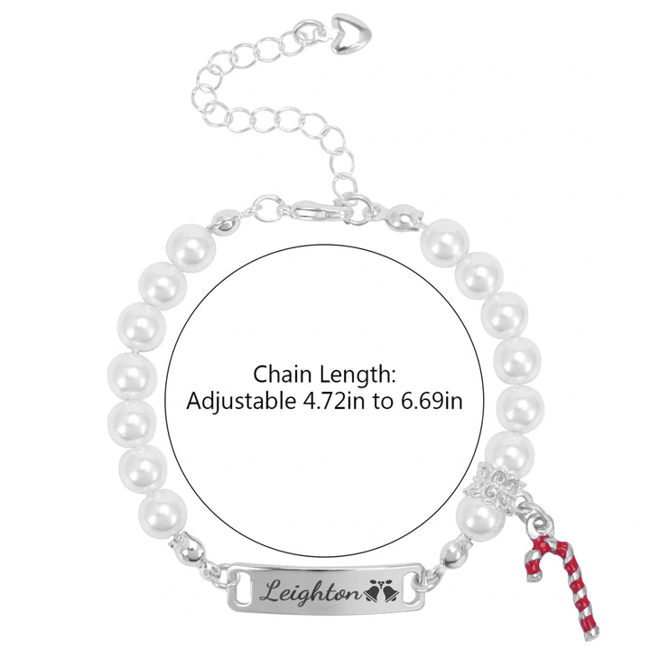 Custom Candy Cane Pearl Bracelet – Adjustable Christmas Gift