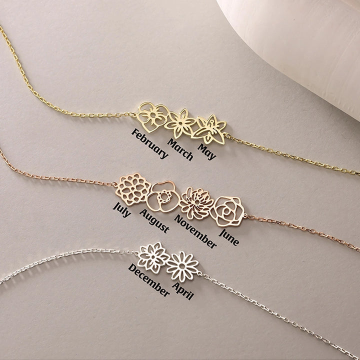 Dainty Birth Flower Bracelet for Mom – Personalized Family Birth Flower Bouquet Bracelet | Mother’s Day Gift for Mom & Grandma