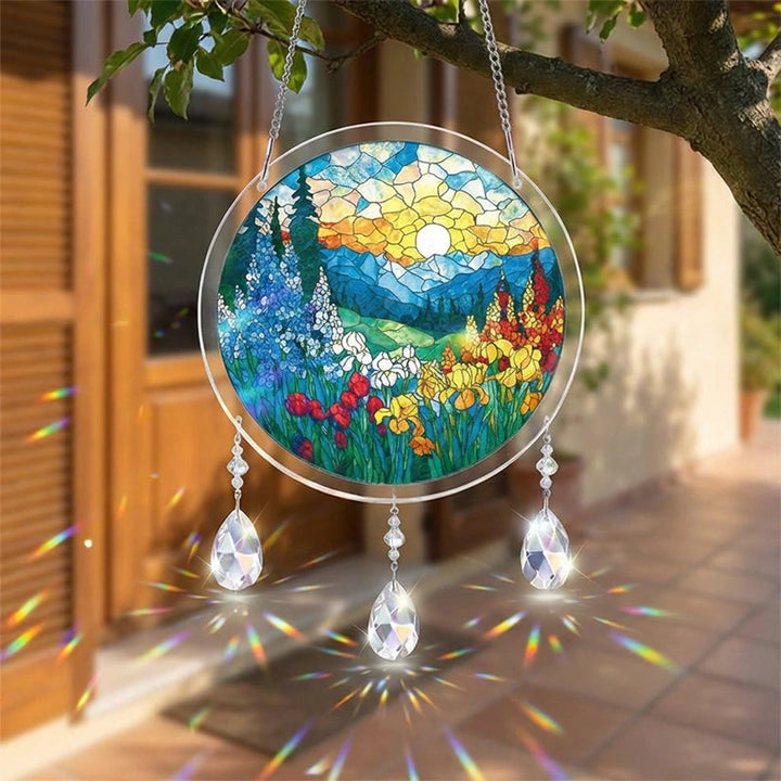 Dawn Blossom Sea Acrylic Suncatcher – Ocean-Inspired Floral Window Art Decor