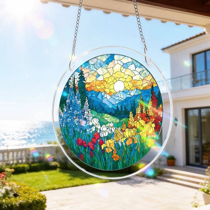 Dawn Blossom Sea Acrylic Suncatcher – Ocean-Inspired Floral Window Art Decor