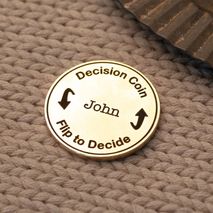 Decision Coin – Custom Engraved Brass Coin for Couples, Personalized Flip Coin Anniversary Gift