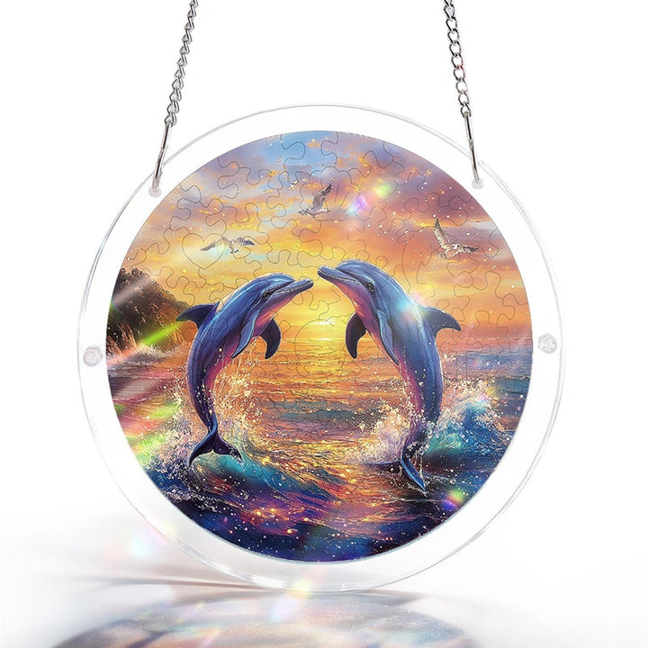 Dolphin Love Song Acrylic Suncatcher Puzzle – Light Catching Window Art Décor