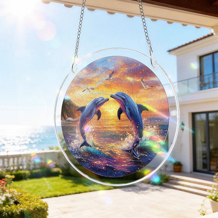 Dolphin Love Song Acrylic Suncatcher Puzzle – Light Catching Window Art Décor