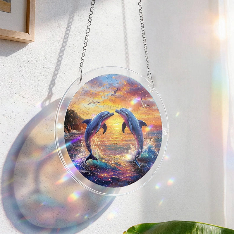 Dolphin Love Song Acrylic Suncatcher Puzzle – Light Catching Window Art Décor