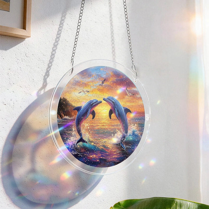 Dolphin Love Song Acrylic Suncatcher Puzzle – Light Catching Window Art Décor