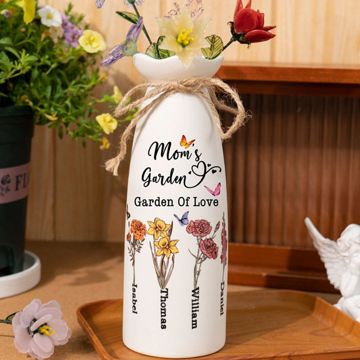 Personalized Grandma's Garden Birth Flower Vase With Grandchildren Name