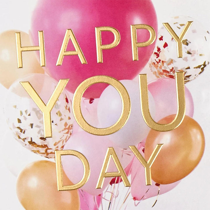 Elegant Happy Birthday Card for Women – Pink & Gold Balloon Greeting Card with Envelope