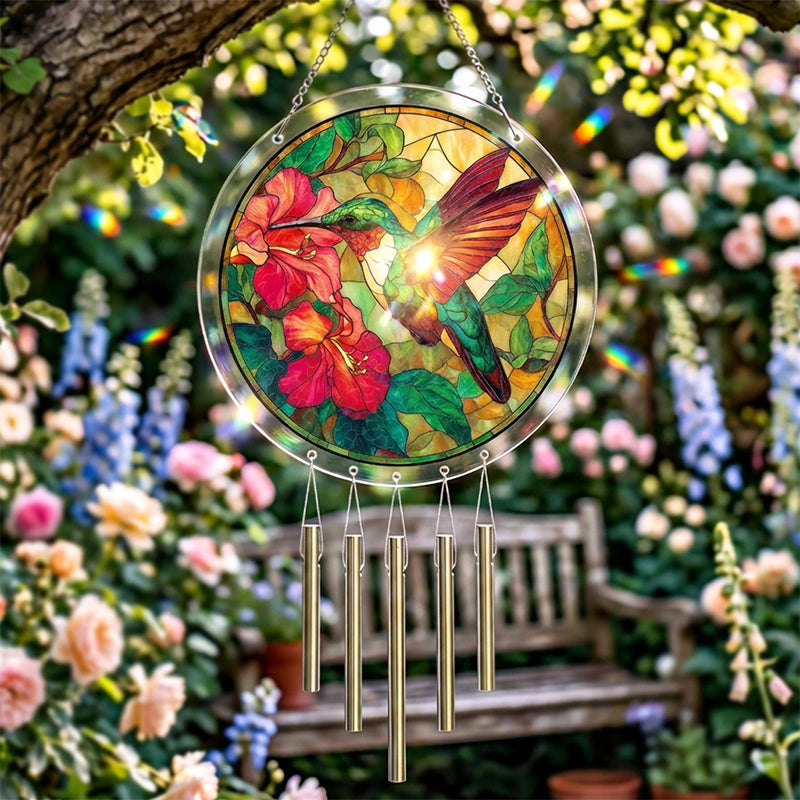 Emerald Flame Hummingbird Acrylic Suncatcher – Vibrant Light-Catching Window Decor