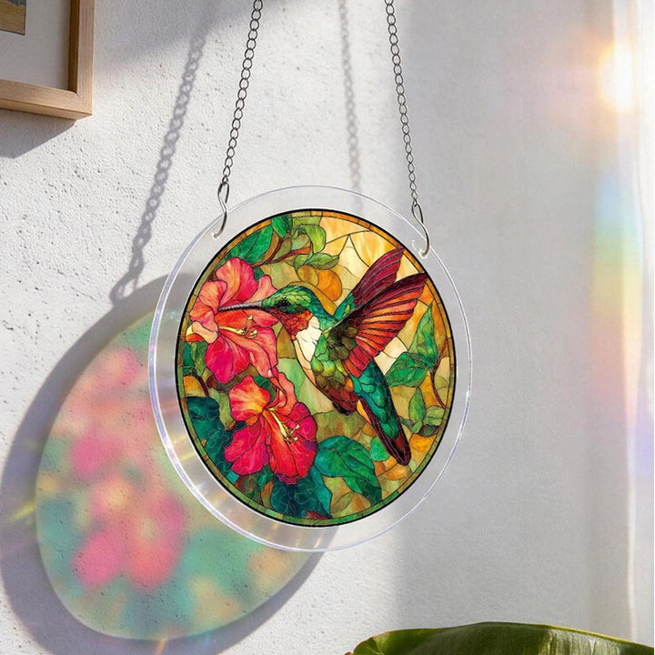Emerald Flame Hummingbird Acrylic Suncatcher – Vibrant Light-Catching Window Decor