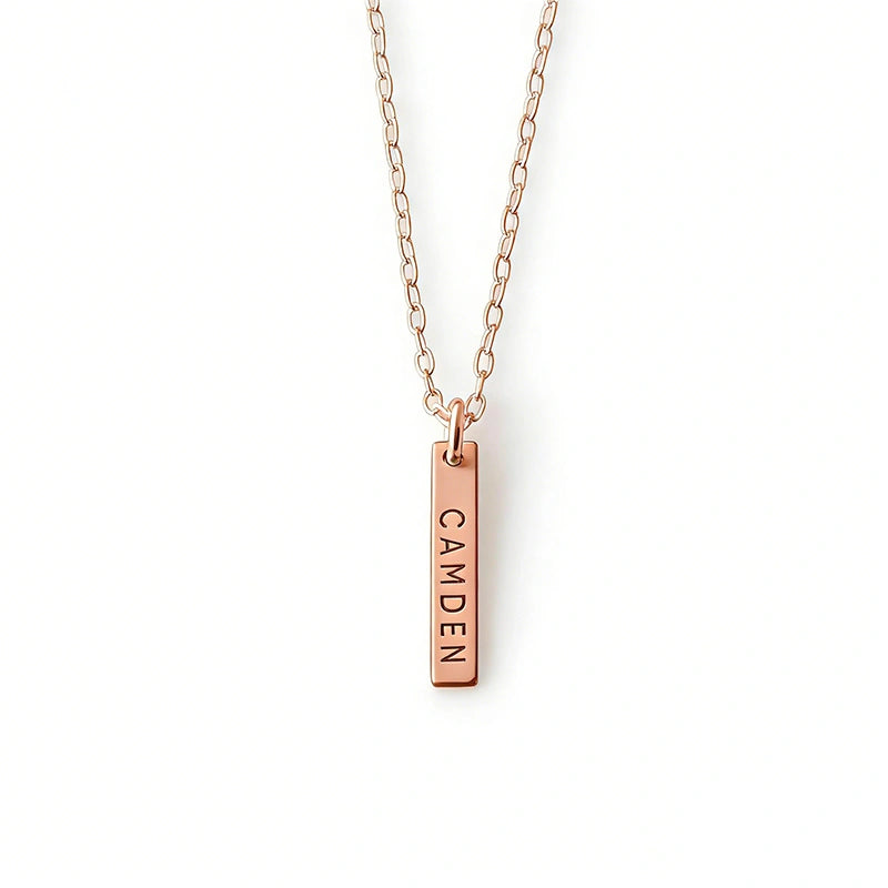 Engraved Vertical Bar Necklace with Multiple Names – Personalized Dainty Bar Necklace for Mom, Mother’s Day Gift
