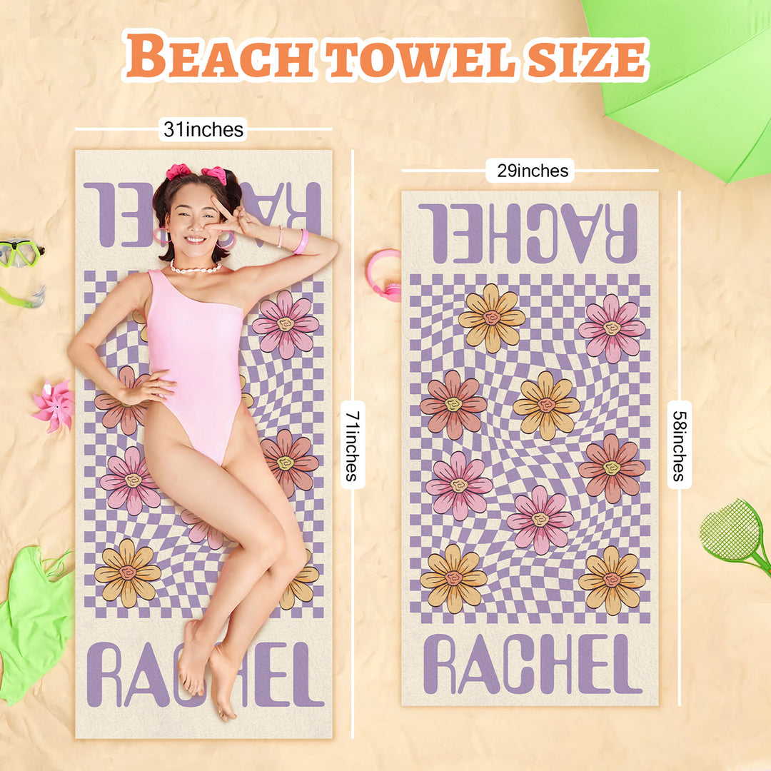 Personalized name quick-drying sand absorbent beach towel flower style