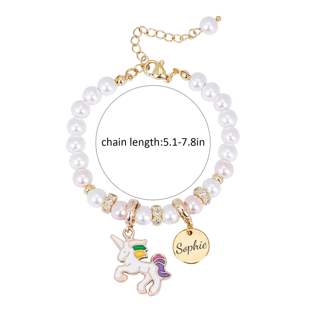 Personalized Unicorn Name Pearl Bracelet for Children – Sterling Silver Adjustable Jewelry