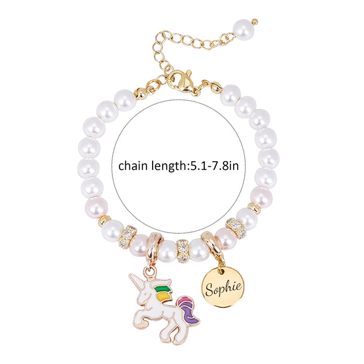 Personalized Unicorn Name Pearl Bracelet for Children – Sterling Silver Adjustable Jewelry