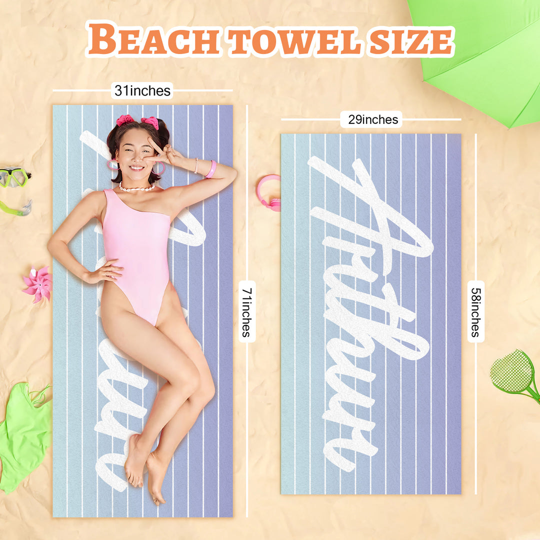 Personalized name quick-drying sand absorbent beach towel striped