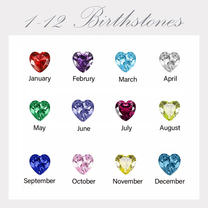 Family Bloom Personalized Birthstone Ring – 1–8 Heart Gemstones with Engraved Names