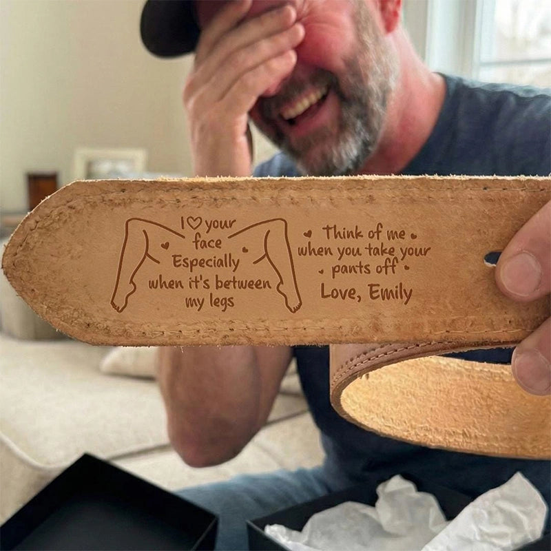 Funny Naughty Personalized Cowhide Belt for Him – Custom Engraved Leather Gift