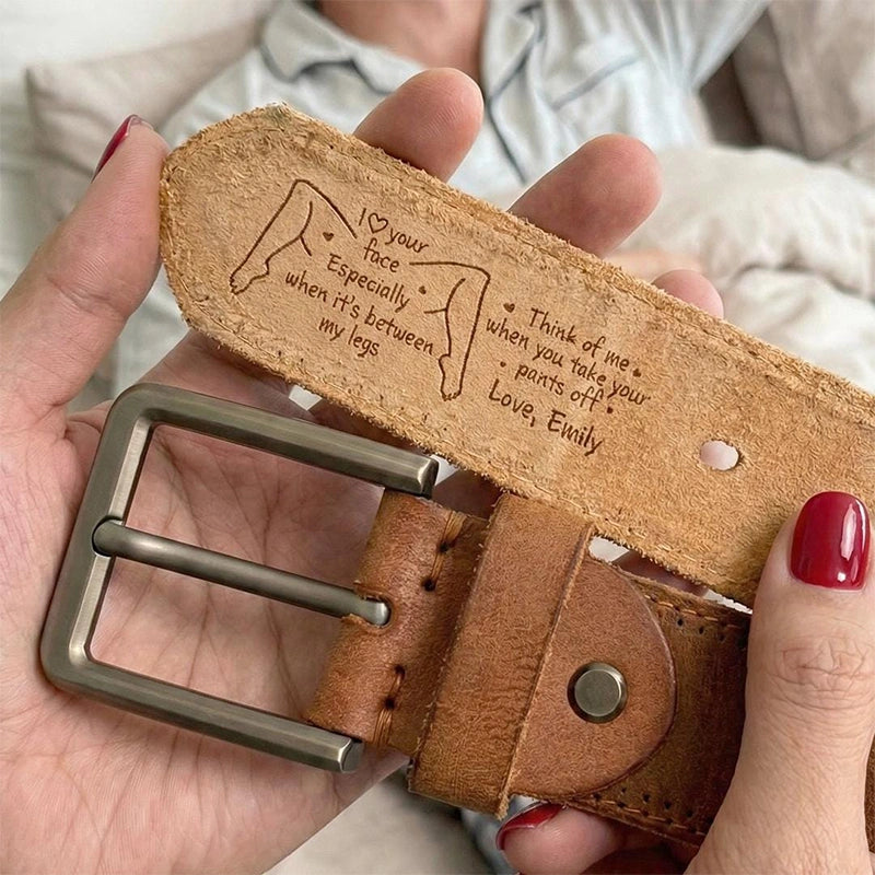 Funny Naughty Personalized Cowhide Belt for Him – Custom Engraved Leather Gift