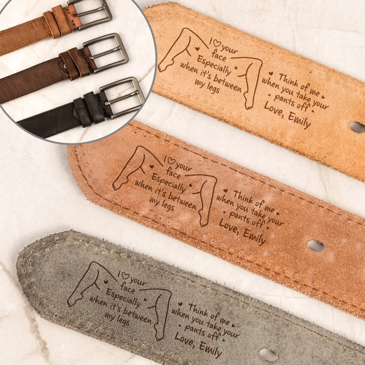 Funny Naughty Personalized Cowhide Belt for Him – Custom Engraved Leather Gift