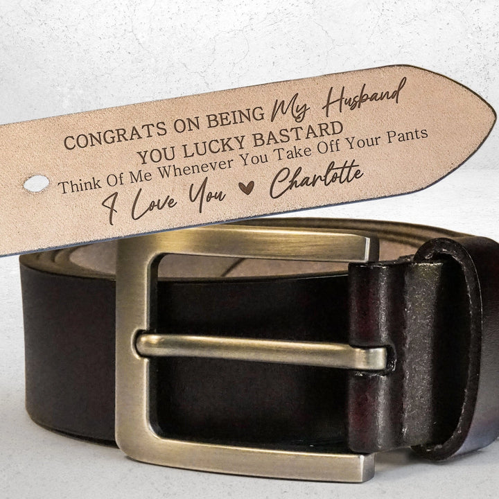 Funny Personalized Engraved Leather Belt for Husband – Naughty Humor Gift