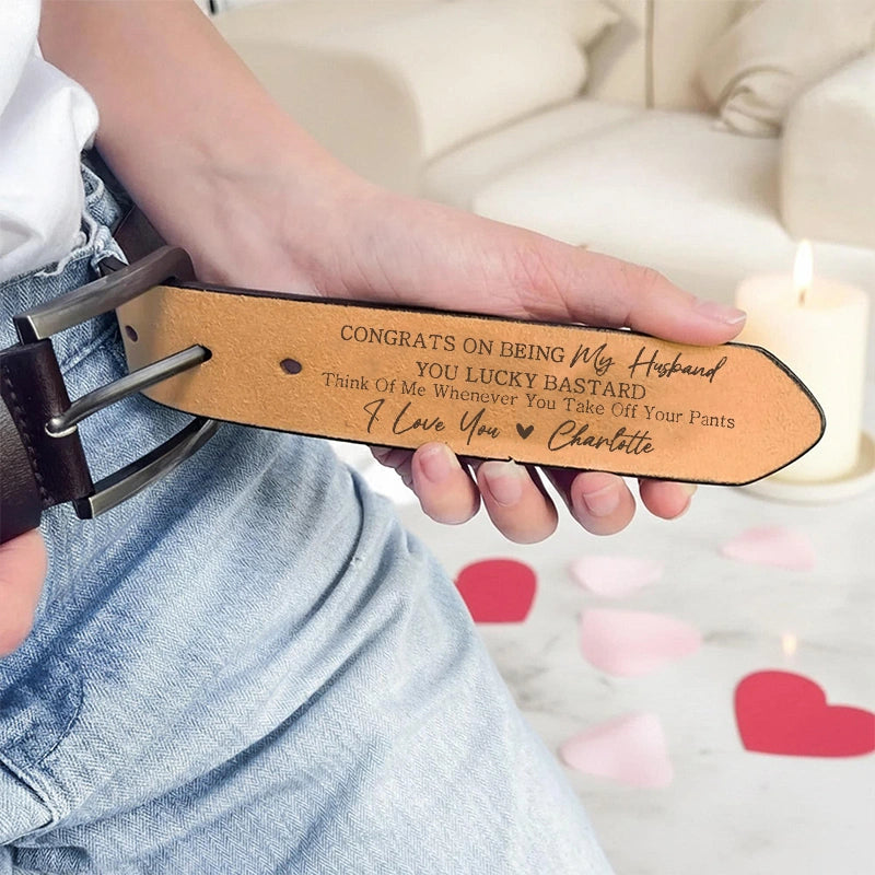 Funny Personalized Engraved Leather Belt for Husband – Naughty Humor Gift