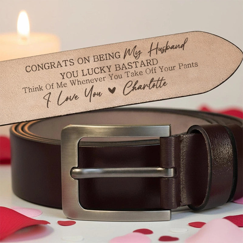 Funny Personalized Engraved Leather Belt for Husband – Naughty Humor Gift